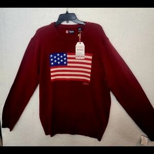 Chaps Men's RICH RUBY Sweater with American Flag. Mens's Size XL.